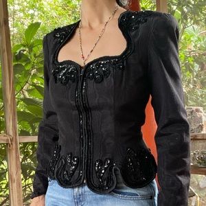 Vintage Fabrice sequence and silk waist jacket. Size small/extra small.